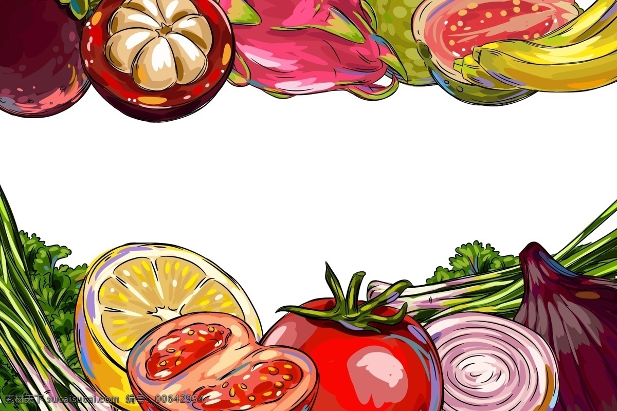 水彩 绘 水果 蔬菜 背景 手绘 山竹 火龙果 底纹
