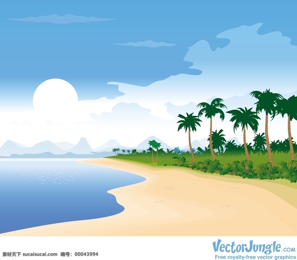 美丽 海滩 背景 矢量 包 插画 插图 创意 海洋 免费 矢量图形 病 媒 生物 载体 人工智能 ps 图象处理 软件 现代的 独特的 原始的 高质量 质量 新鲜的 热带的 热带地区 psd源文件