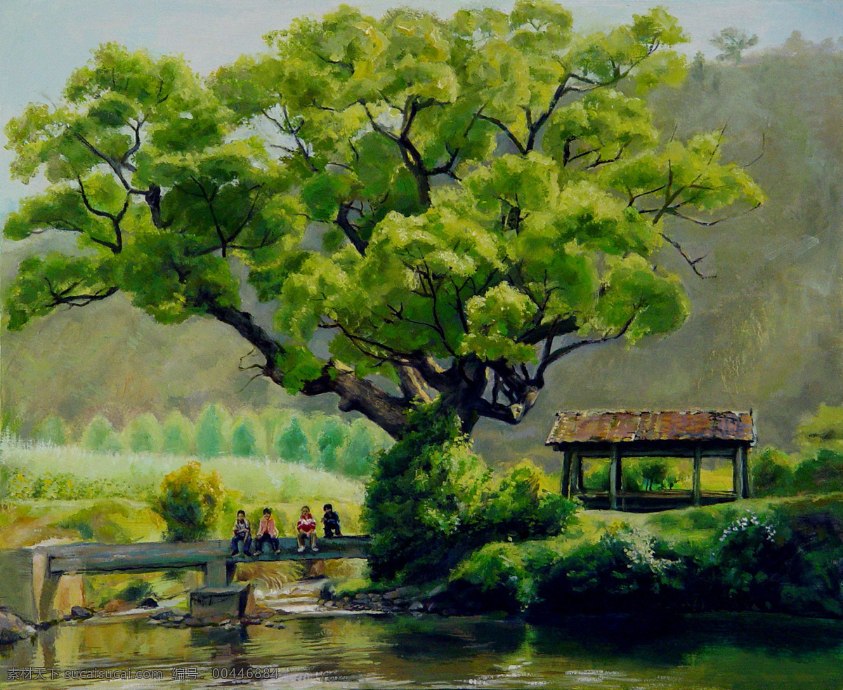 绿色 大树 高清风景油画 绿色大树 油画素材下载 油画 绿色大树油画 装饰素材