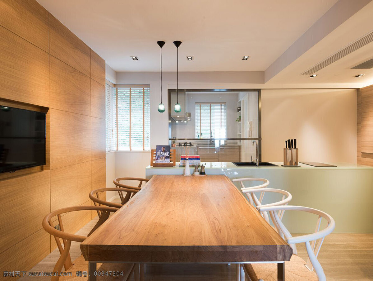 现代 简约 客厅 木制家具 室内装修 效果图 长吊灯 客厅装修 木地板 木制背景墙 木制餐桌