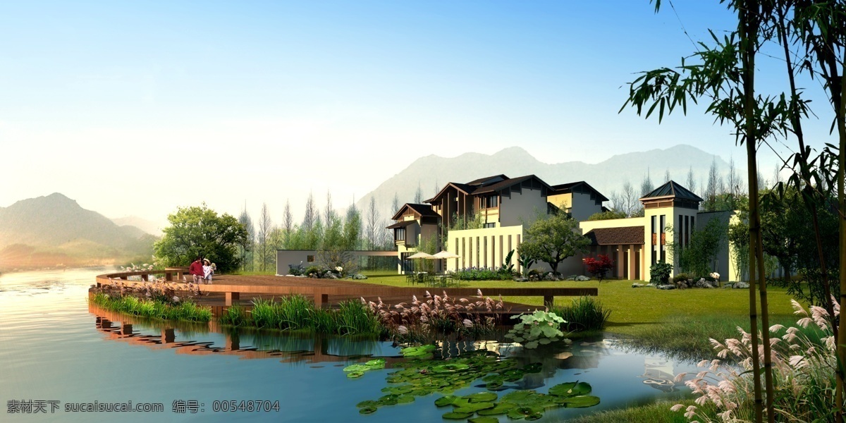 锦 丽苑 景观设计 草地 房屋 建筑物 人物 树木 鲜花 装饰素材 园林景观设计