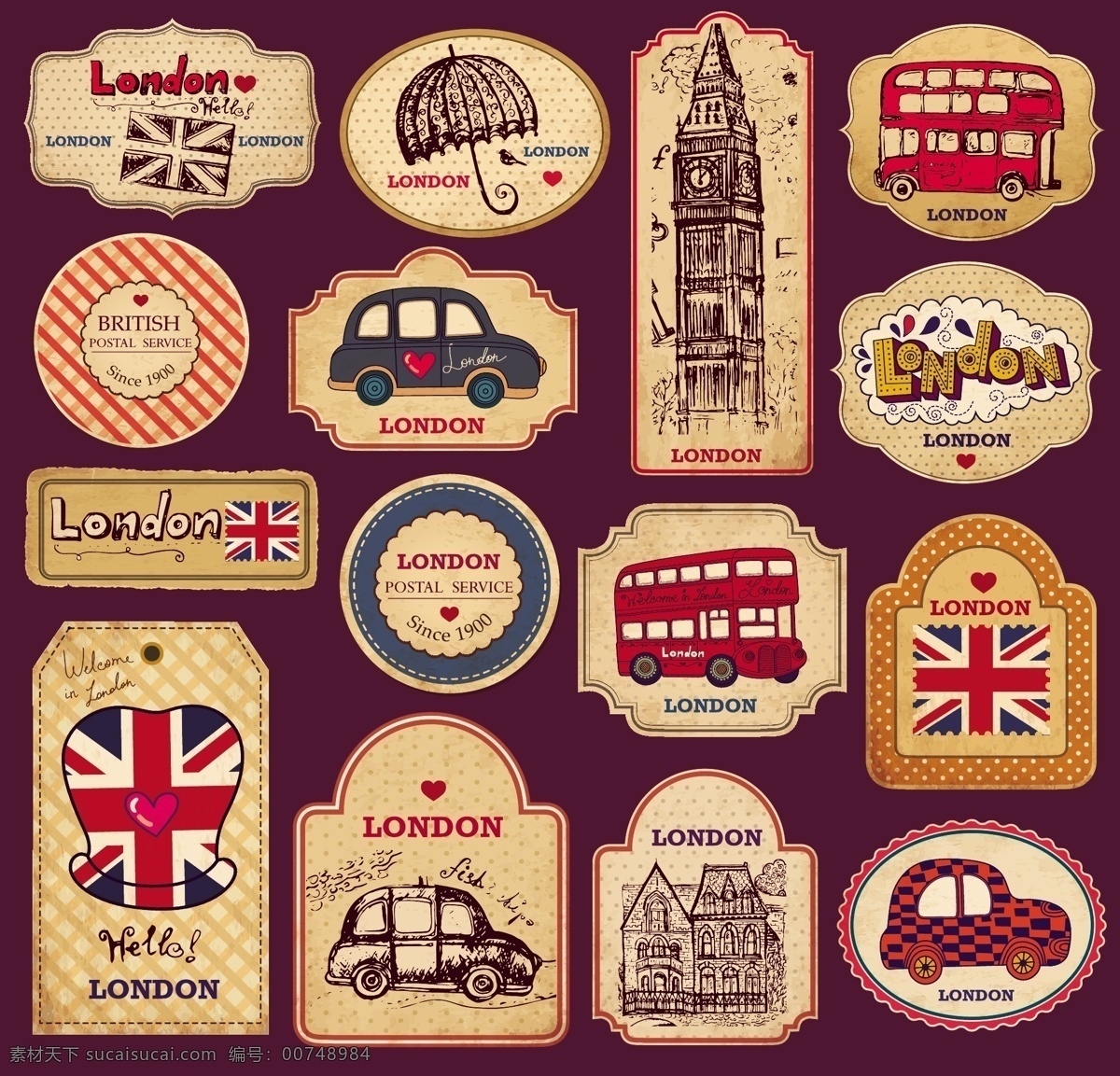 时尚 复古 英国 旅行 元素 建筑 米字旗