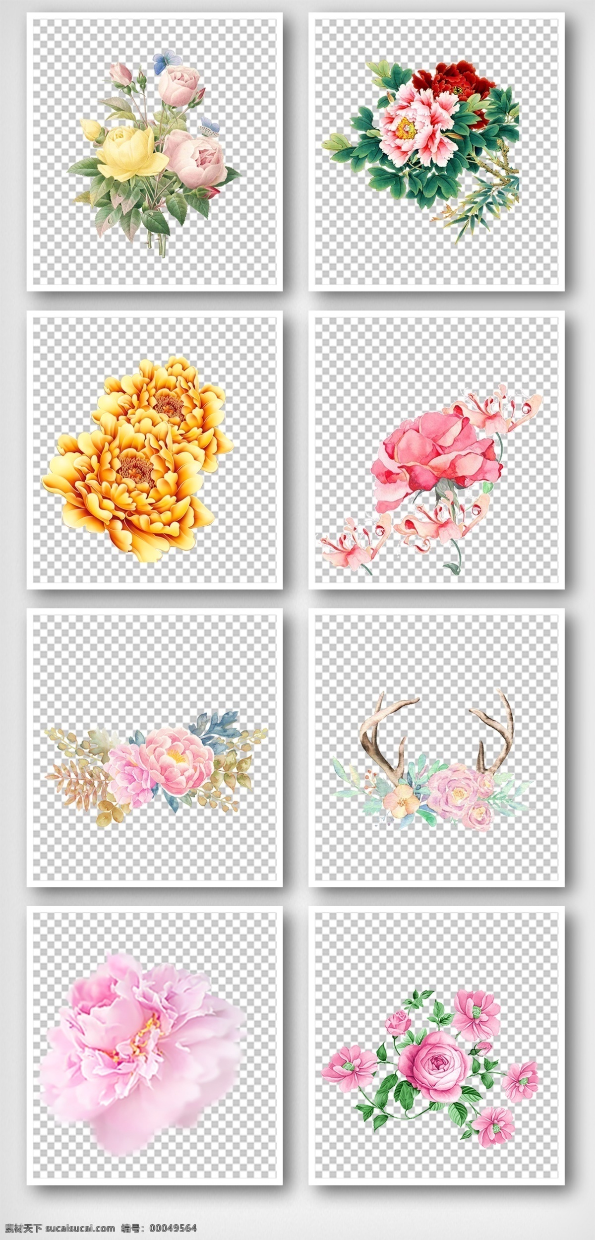 手绘牡丹 花卉 花朵 服装设计 面料花 底纹花 匹布印花 数码印花 几何花 分层