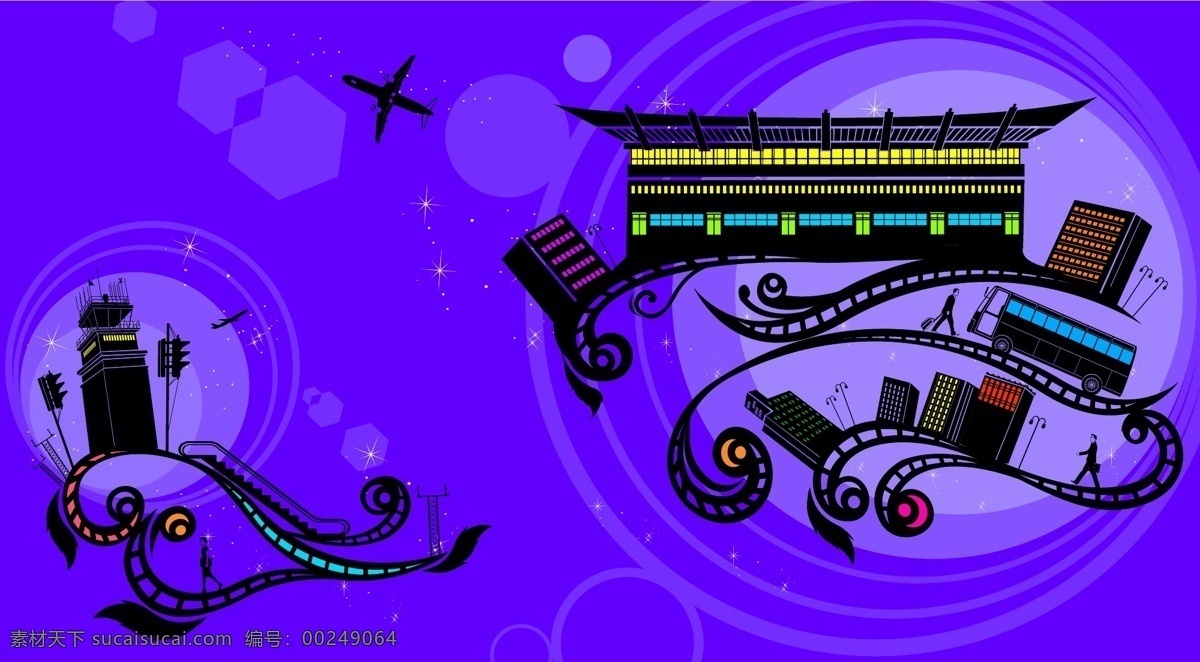 模式 建设 系列 机场 飞机 建筑 城市 数字 图案 灯光 亮晶晶的星星 码头 交通灯 紫色