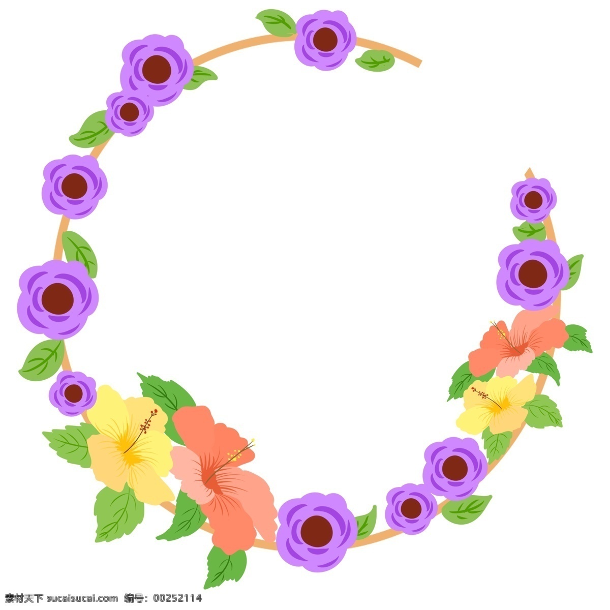 唯美 花朵 圆形 花环 唯美的花朵 圆形的花环 好看的花环 花环边框 紫色的小花 红花 黄花 陪衬