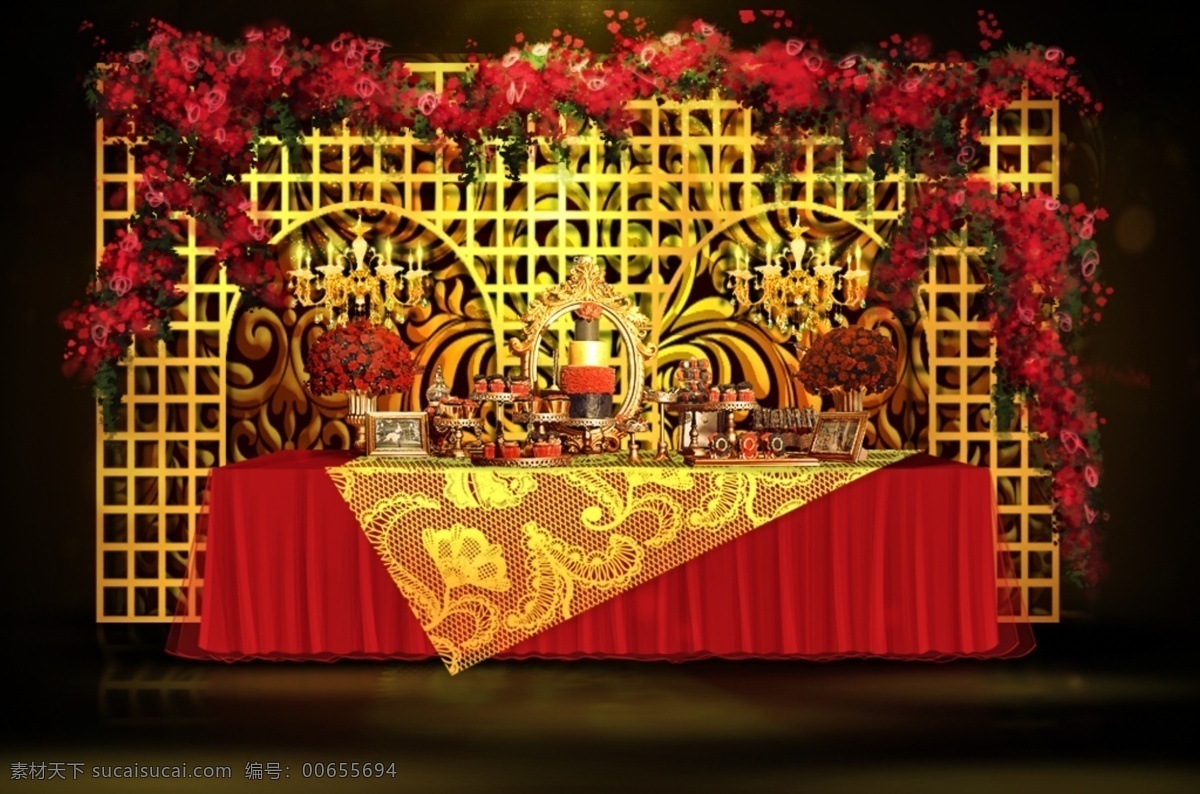 欧式 红 金 线条 型 婚礼 效果图 欧式婚礼 婚礼效果图 红金婚礼 甜品桌