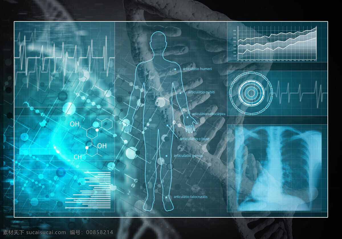 医疗科技主题 dna元素 心电图 医学相关背景 生物科技 医学研究 现代科技 医疗护理