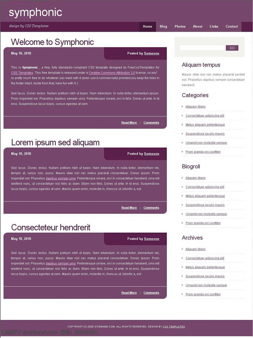 紫色 交响乐 blog 网页模板 网页素材 网页代码