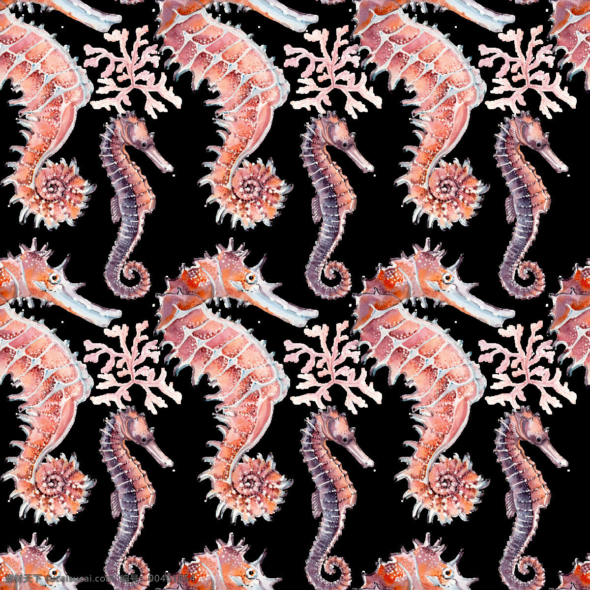 手绘 深海 海马 背景 图 背景素材 灰色 卡通 欧洲 藕粉色 平铺背景 深海生物 药引