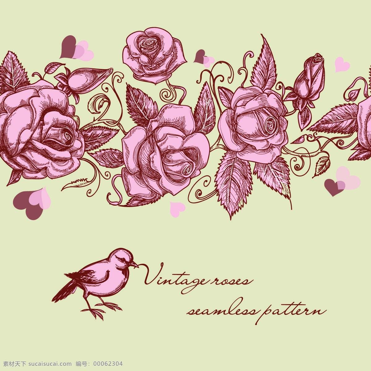 典雅花纹 复古 绘画书法 欧式 文化艺术 小鸟 玫瑰 花纹 设计素材 模板下载 玫瑰之恋 矢量图 花纹花边
