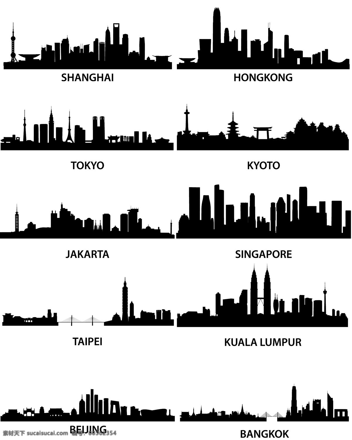 著名城市剪影 著名城市 剪影 矢量 10个城市 自然景观 人文景观
