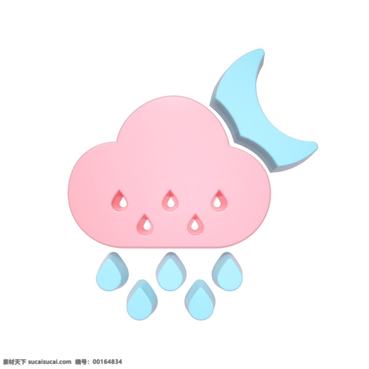 柔 色 天气 类 立体 图标 夜间 小雨 c4d 3d 柔色 粉色 青色 天气类图标 通用图标装饰 可爱 常用 夜间小雨