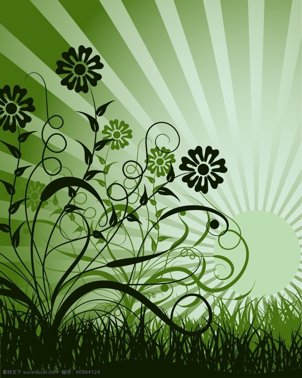 绿色 主题 太阳 线条 小花 文件 花纹 适量图 矢量图 花纹花边