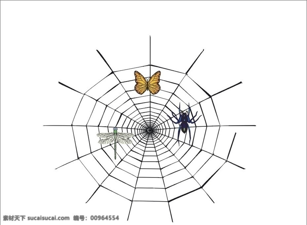 蜘蛛网 蜘蛛 蝴蝶 蜻蜓 昆虫 生物世界 矢量