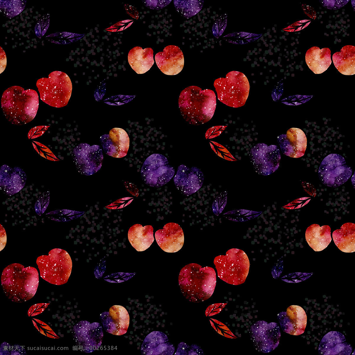 水彩 樱桃 装饰 图 透明 彩绘 红色 橘色 免扣素材 透明素材 叶子 装饰图案 紫色