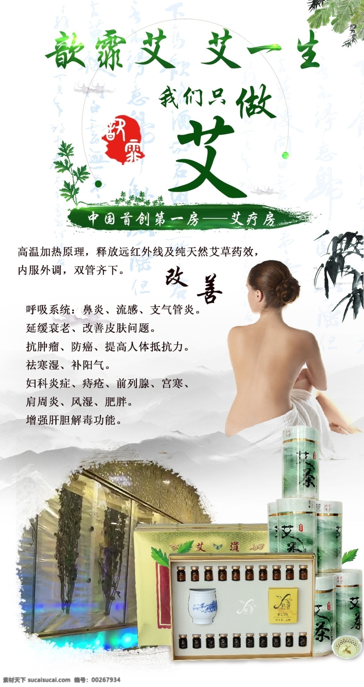 艾 疗 房 养生 产品 宣传海报 汗蒸房 艾疗房 养生海报 中国风 水墨 宣传 促销