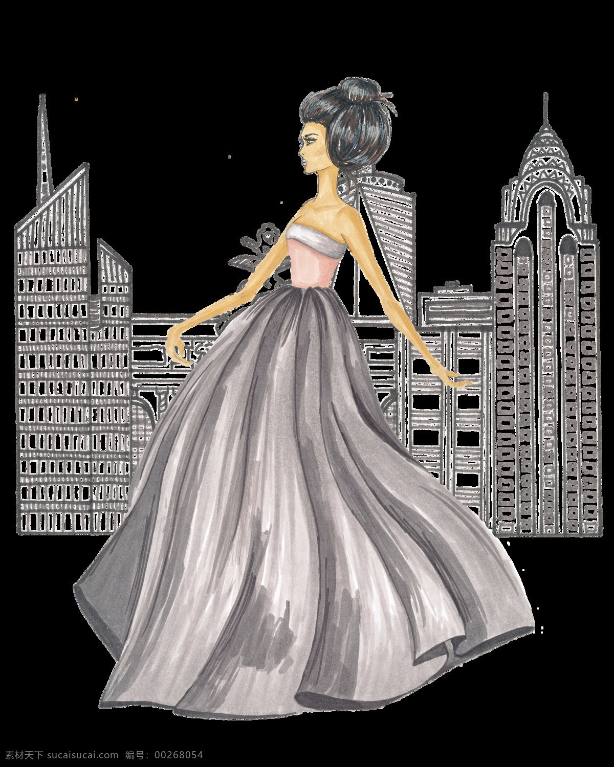 少女 裙子 透明 卡通 灰色 矢量素材 设计素材