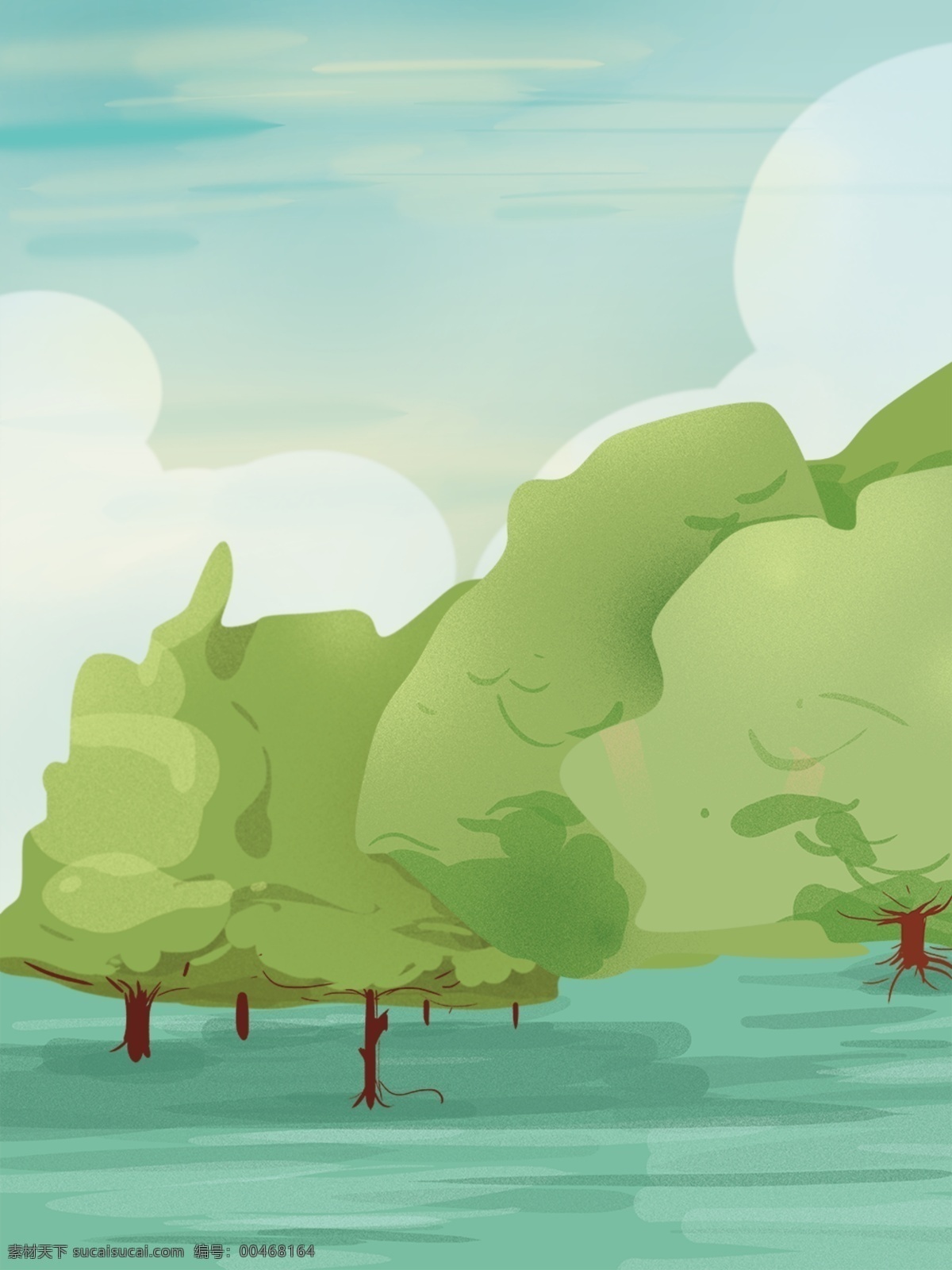卡通 清新 森林 树林 夏季 插画 背景 绿色背景 唯美背景 树林背景 森林背景 广告背景 背景素材 植物背景