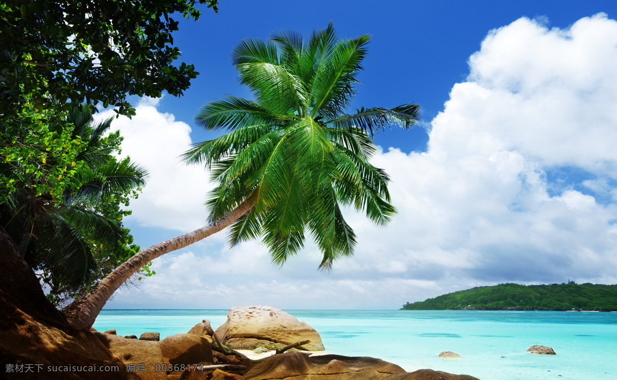 海边美景 海滩 海面 大海 海水 蓝海水 石头 石子 岩石 椰树 蓝天 白云 云彩 热带风景 海边 自然风景 自然景观