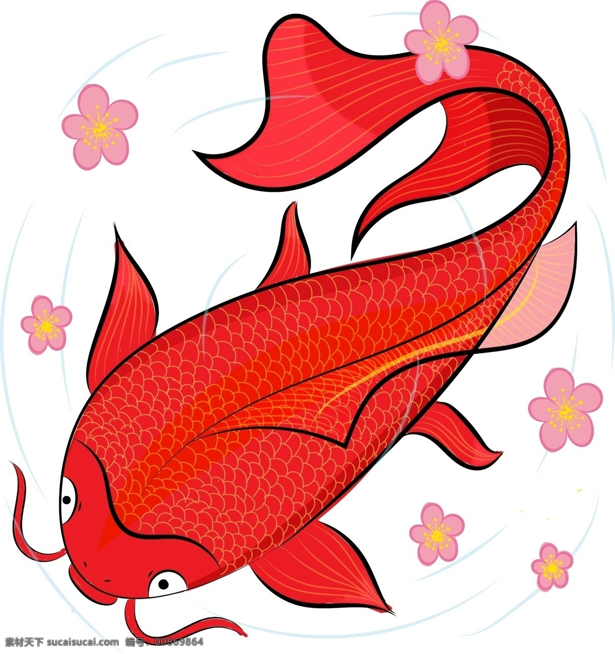 矢量 红色 手绘 锦鲤 商用 插画 元素 鲤鱼 喜庆 新年