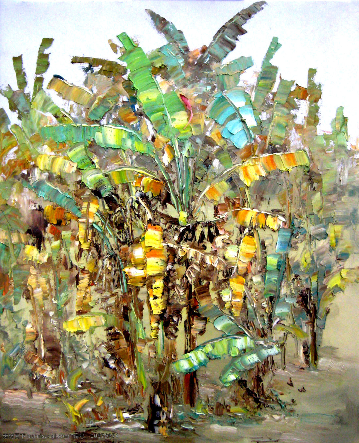 乡风 绘画书法 美术 文化艺术 乡村风景 香蕉树 油画 油画艺术 乡野 蕉林 油画作品37 家居装饰素材
