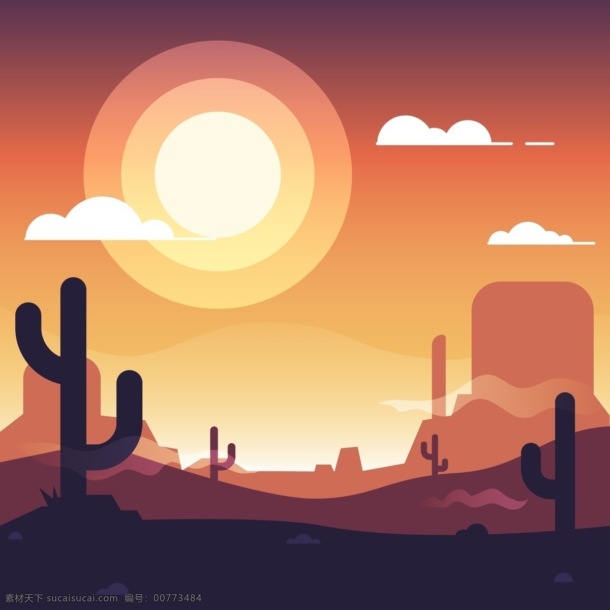 沙漠 傍晚 风景 图 矢量图 插画 平面设计