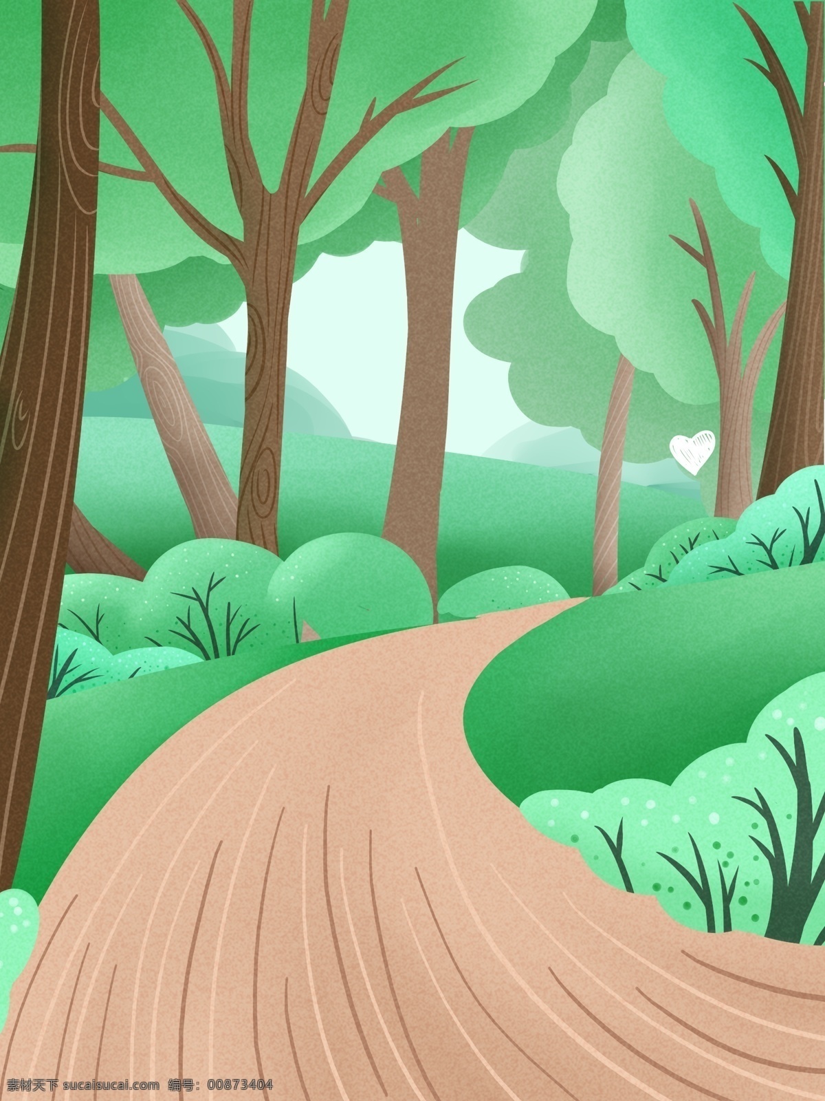 唯美 小 清新 森林 小路 插画 背景 手绘背景 风景背景 森林背景 插画背景 树木 通用背景 小路背景