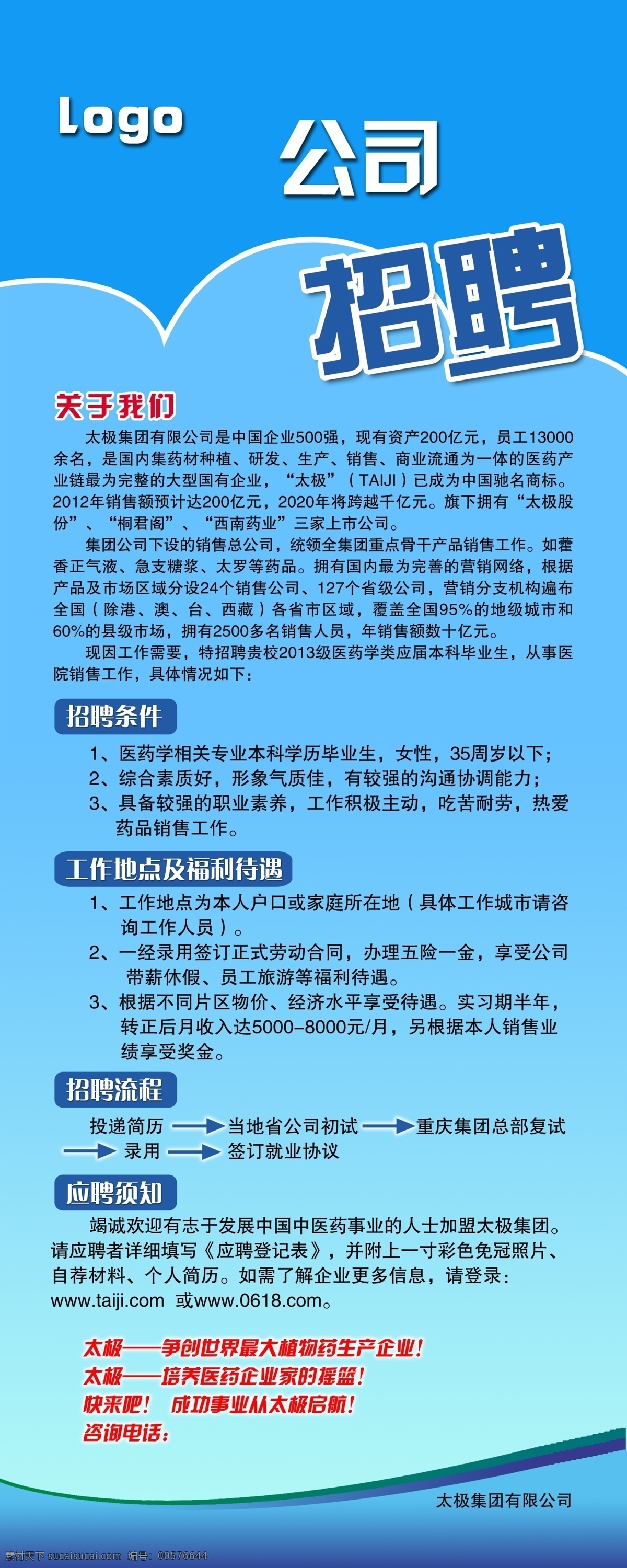 广告设计模板 蓝色 源文件 招聘 招聘海报 海报 模板下载 易拉宝大小 岗位内容 太极公司 展板 易拉宝设计