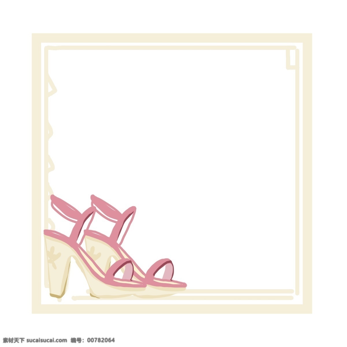 粉色 高跟鞋 黄色 边框 粉色高跟鞋 凉鞋 浅粉色 黄色边框 清新简约 时尚现代 手绘小物 穿衣搭配 女性潮流