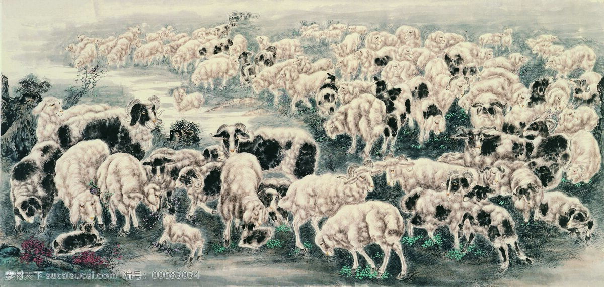 百羊图羊群 羊 百羊图 绵羊 羊群 灰色