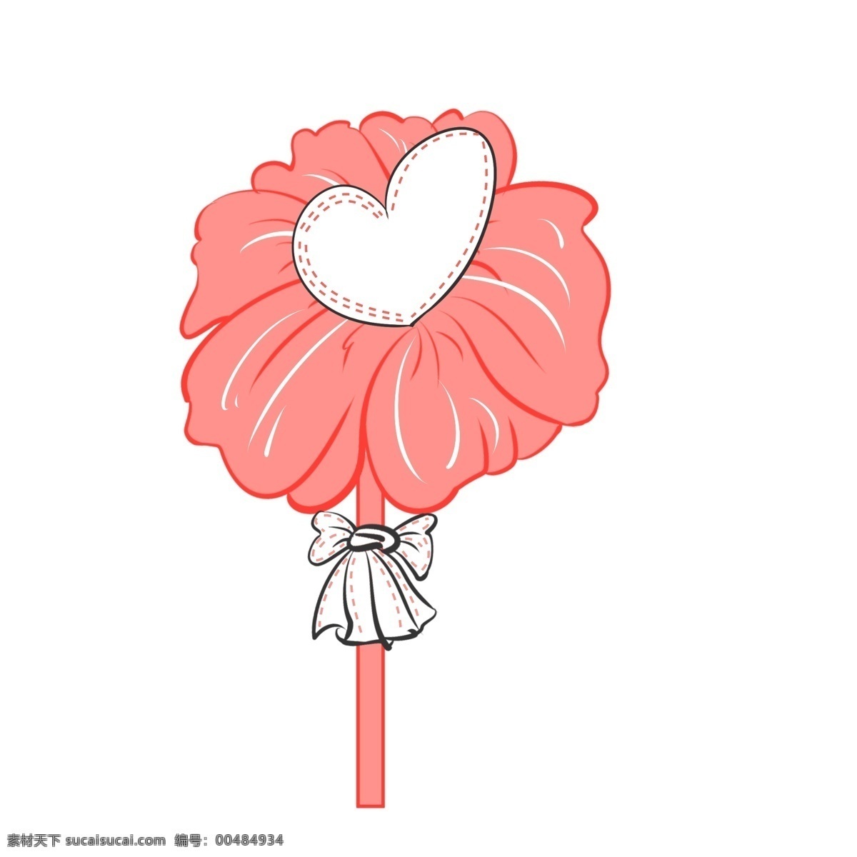 手绘 卡通 爱心 花朵 插画 手绘花朵 卡通花朵 爱心花朵插画 橘红色花朵 一朵花 情人节花 白色爱心