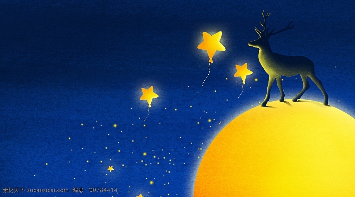 蓝色 大气 夜晚 月亮 插画 背景 通用背景 广告背景 背景素材 背景展板