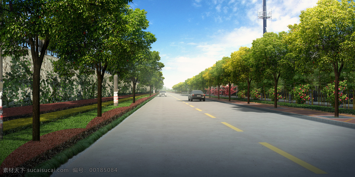 道路绿化 城市 道路 景观 工业区 3d设计