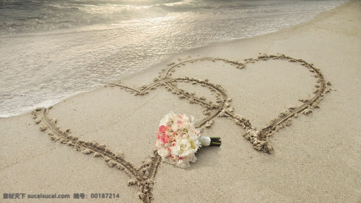 浪漫沙滩 心形 背景 大海 海岸 沙滩 海边 唯美