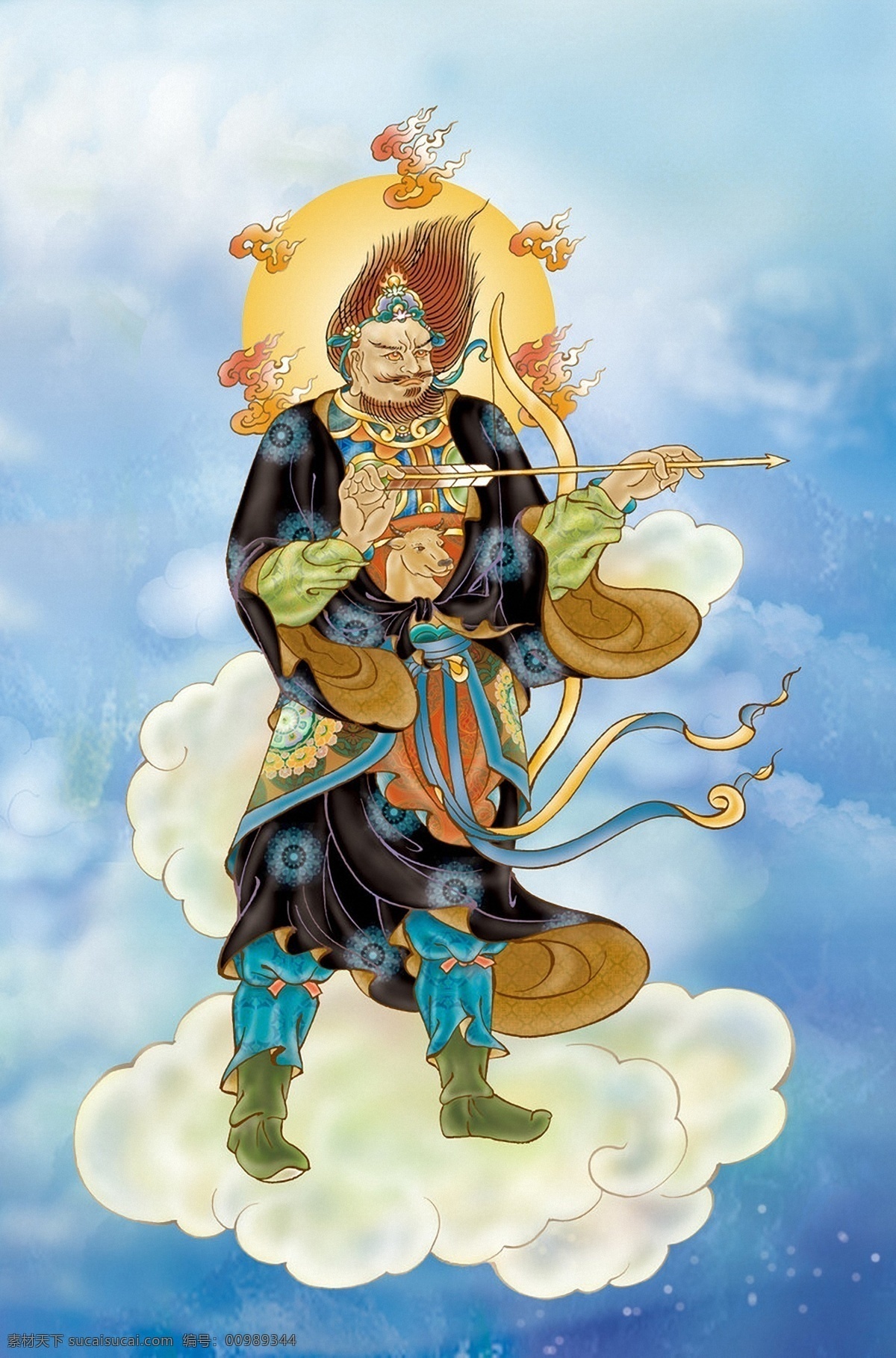 毘羯罗大将 十二药叉 佛像 云朵 云端 光芒 佛教 宗教信仰 神佛 佛像佛文化 文化艺术