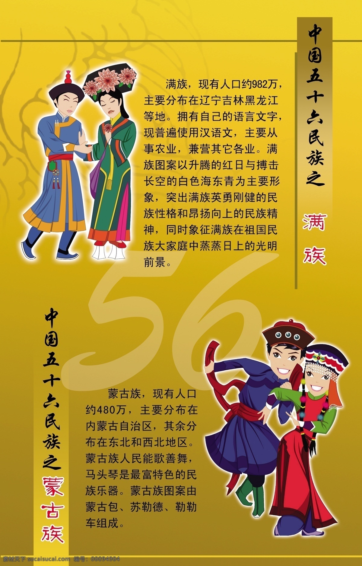 少数民族 56个民族 满族 蒙古族 民族知识 民族漫画 底纹展板模块 其他模版 广告设计模板 源文件