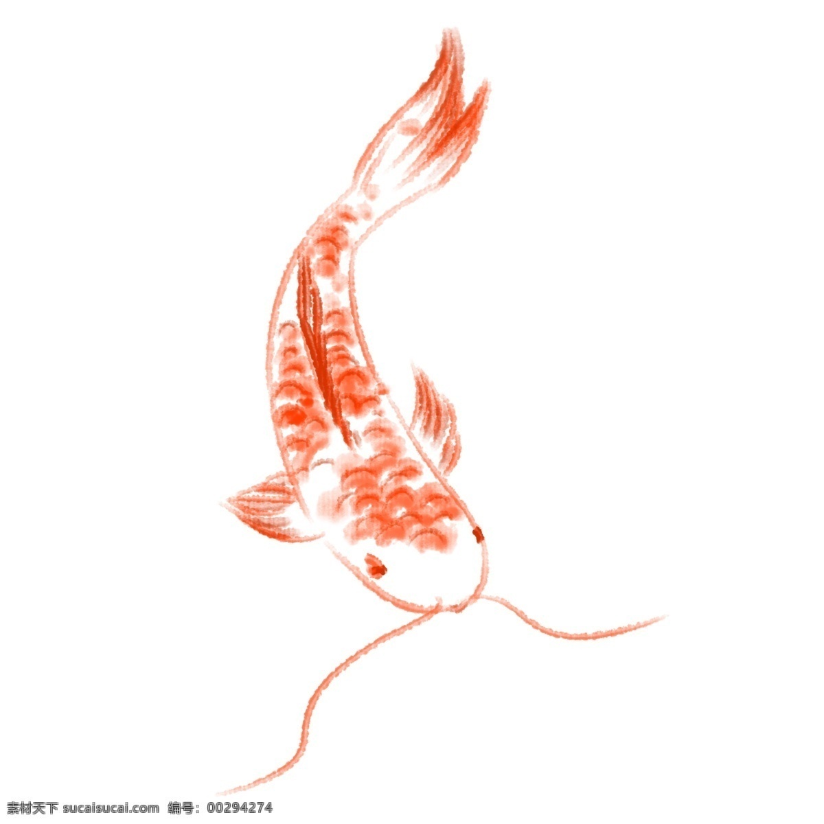 手绘 卡通 金鱼 插画 卡通金鱼 水墨画 手绘金鱼 动物 水里 水彩金鱼插画 水生动物 长胡须的金鱼 鱼