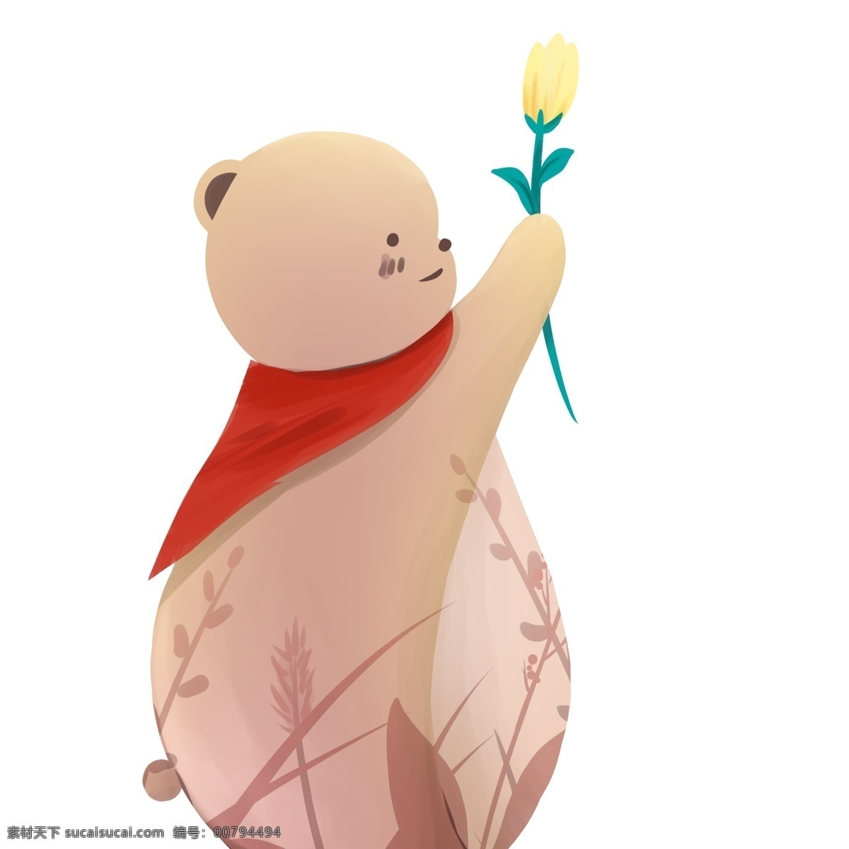 卡通 献花 可爱 小 熊 动物 清新 小熊 鲜花 小黄花