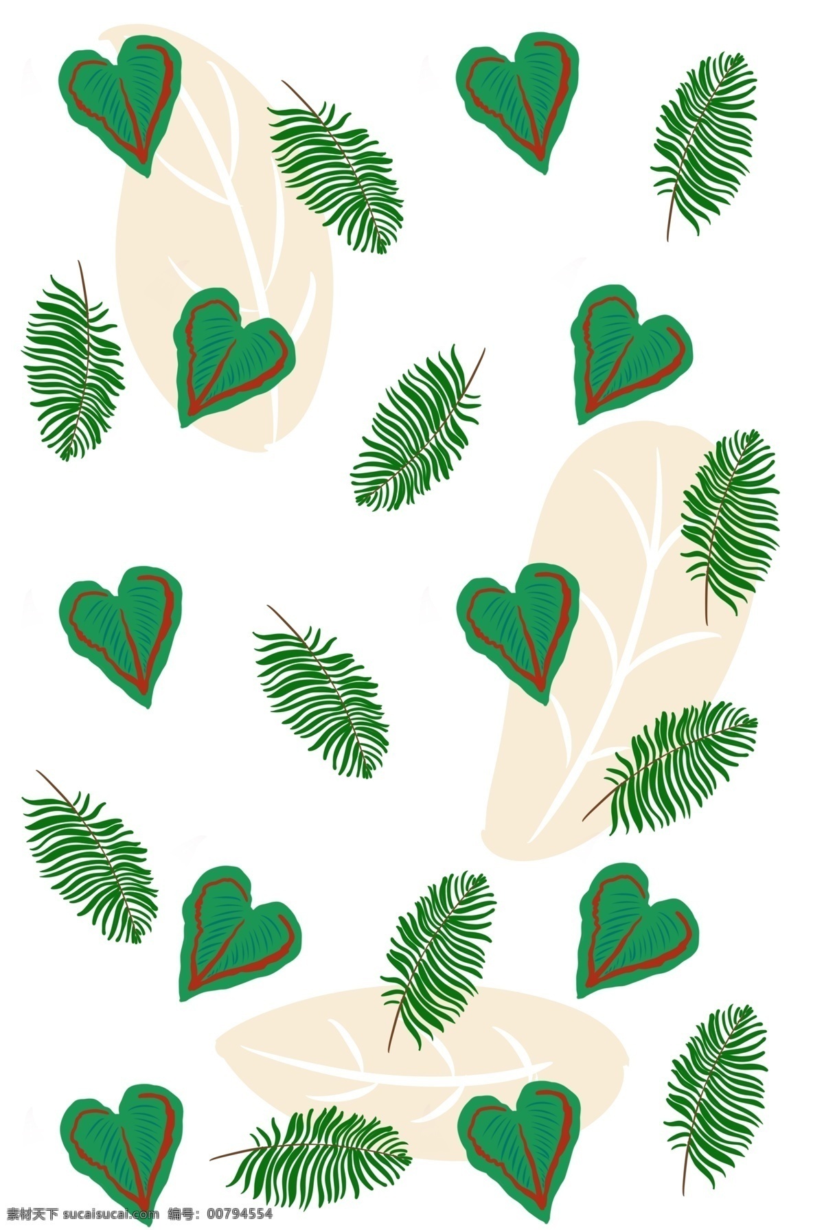 爱心 绿叶 植物 底纹 绿色的爱心 漂亮的植物 卡通插画 手绘植物插画 创意的底纹 绿色的树叶
