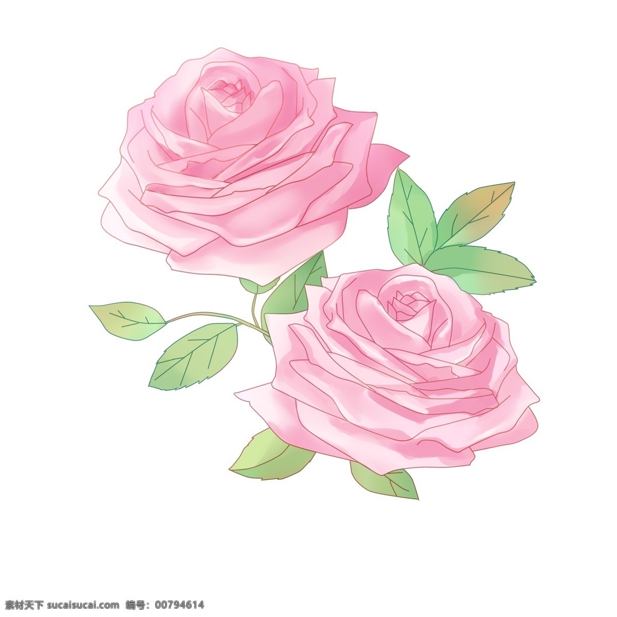 清新 手绘 唯美 玫瑰花 元素 粉红色 黄色丝带 情人节 花卉 花朵 粉色 红色玫瑰花 卡通手绘 装饰图案