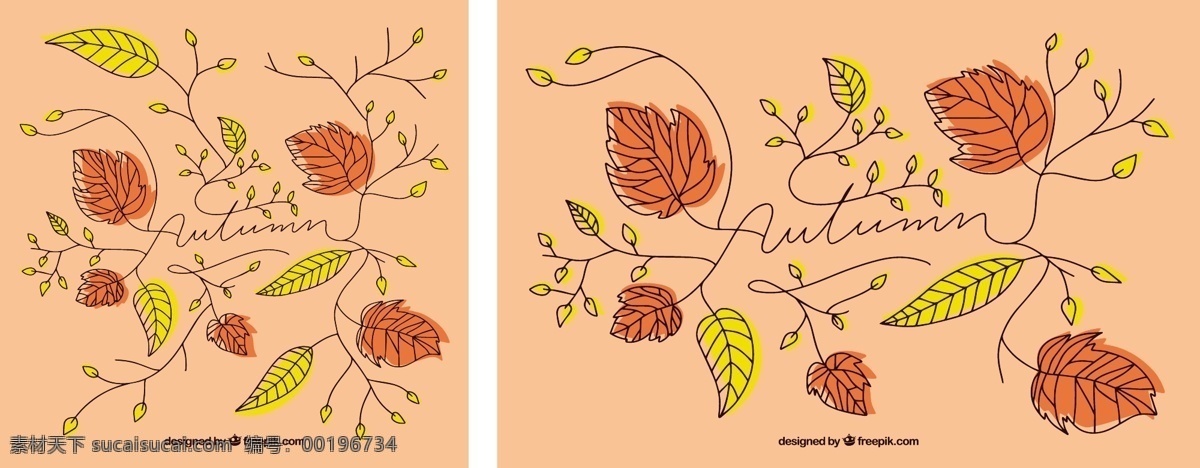 温暖 秋天 背景 手绘 元素 树叶 自然 森林 涂鸦 素描 树木 树枝 季节 绘画 粗略 落叶 暖色