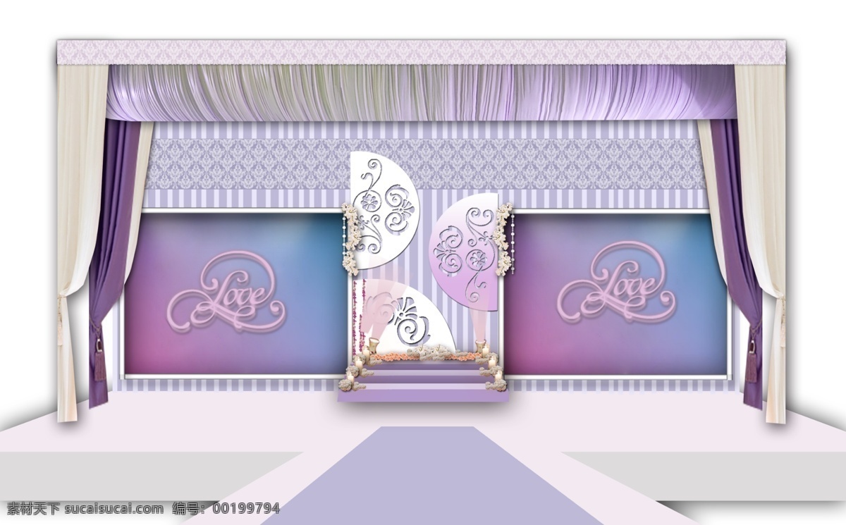 浅紫色 婚礼 舞台设计 效果图 舞台 原创设计 原创展板