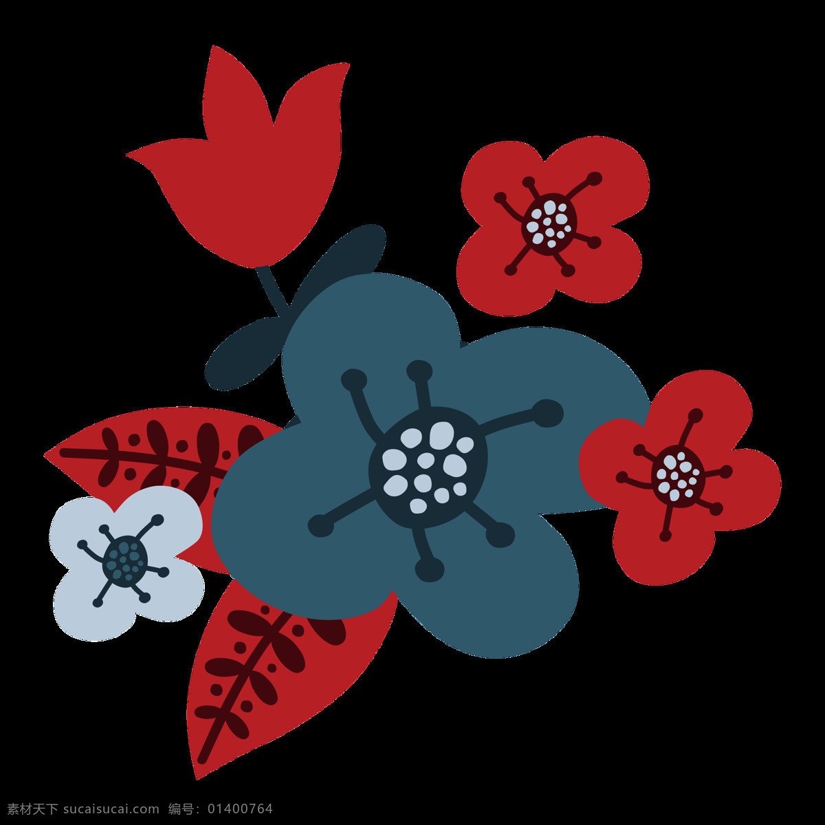 手绘 植物 红花 蓝花 透明 花朵 红色 蓝色 免扣素材 树叶 透明素材 装饰图片