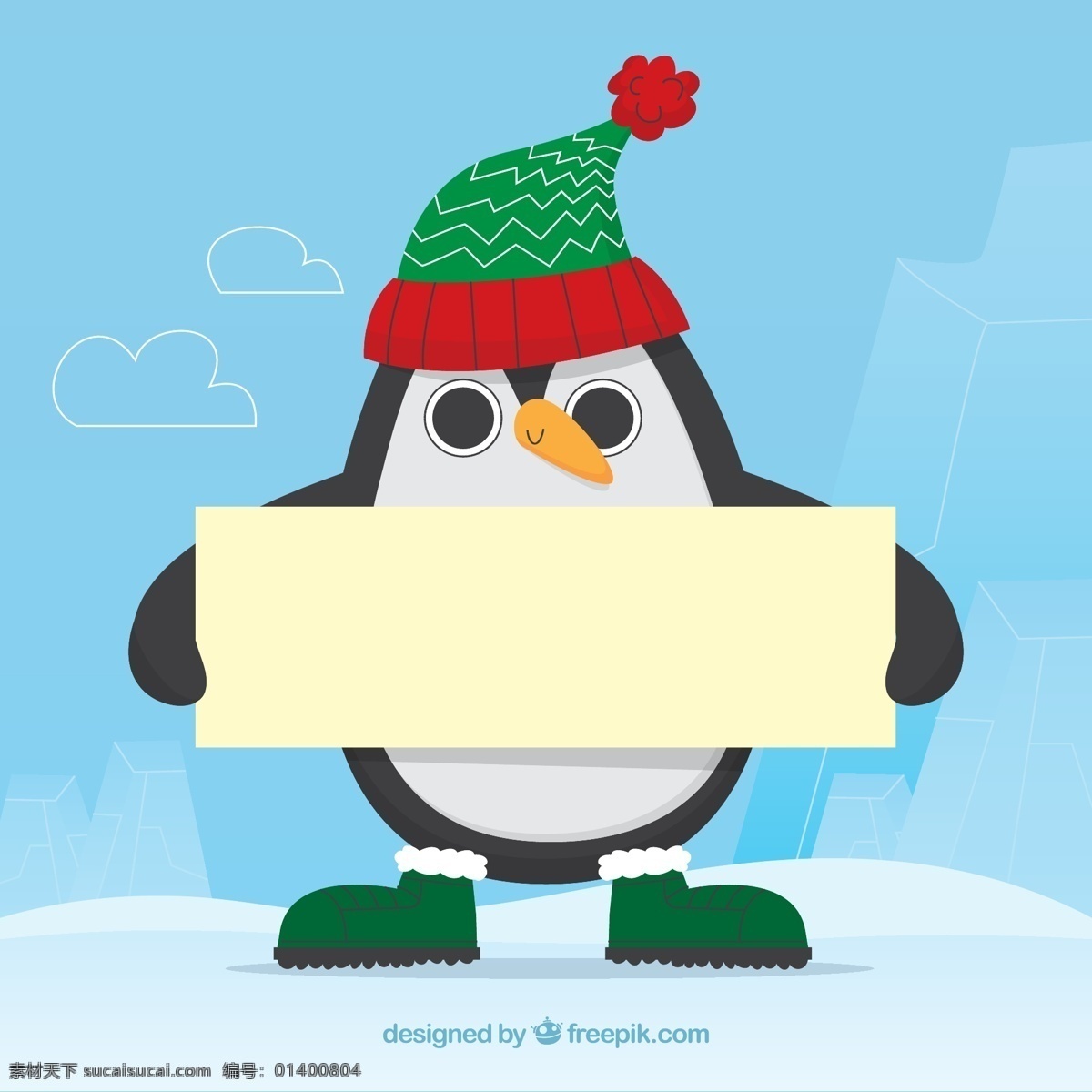 创意 举 白纸 板 企鹅 矢量 白纸板 动物 节日 卡通 可爱 圣诞节