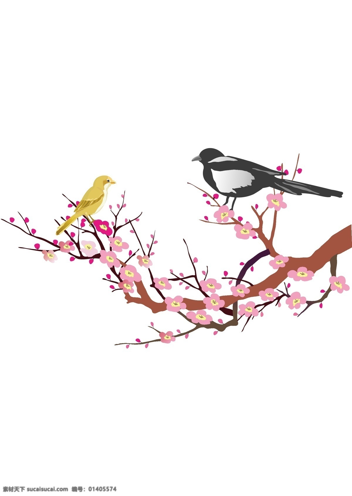 鸟语花香 花卉 花朵 叶树 印花 插画 鸟儿 矢量素材 其他矢量 矢量