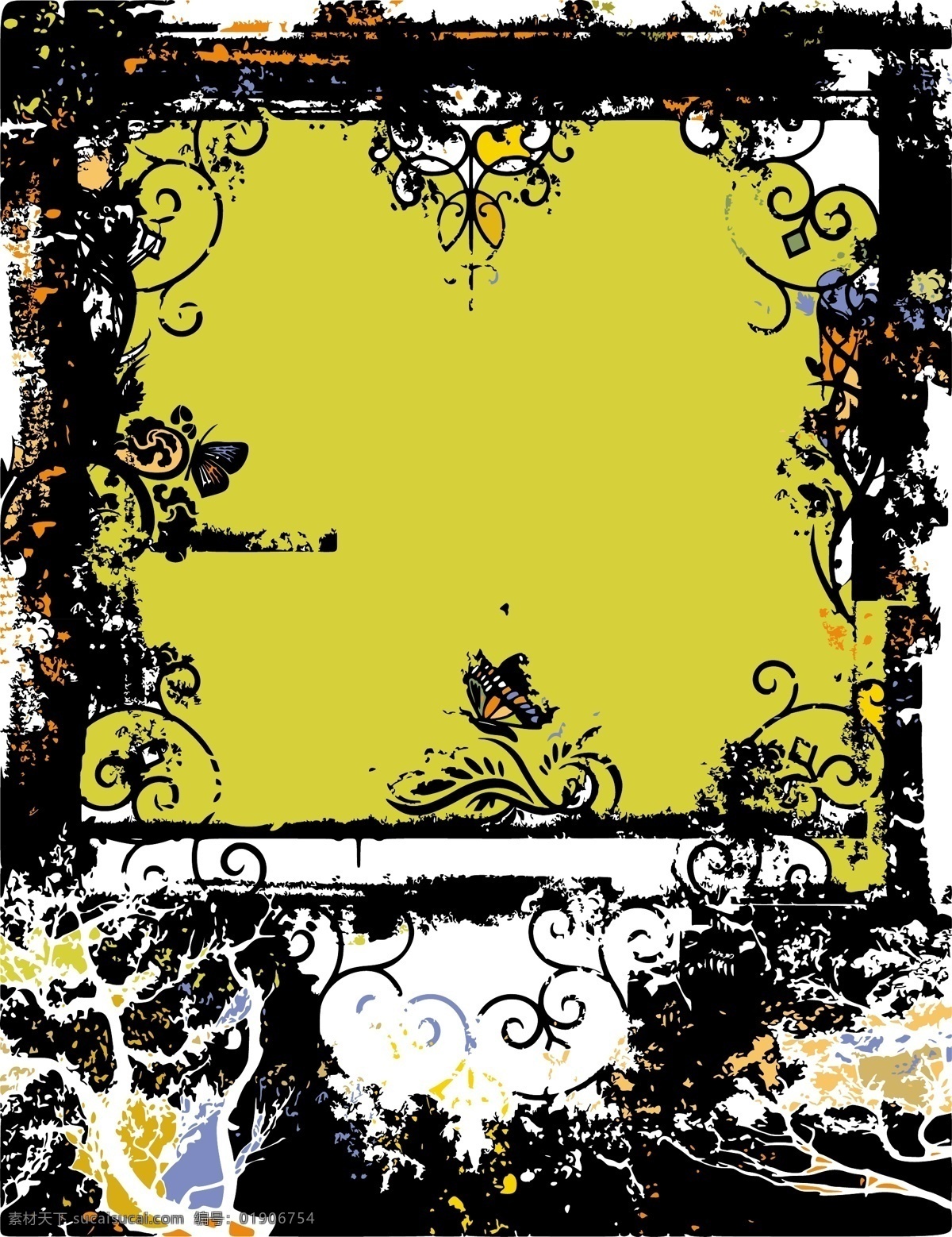 韩国 水墨 花纹 边框 矢量图 免费 插画 花朵 卡通 其他矢量图