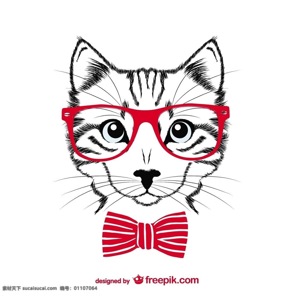 时髦 红色 眼镜 猫 复古 时尚 时髦的设计 模板 动物 垃圾 艺术 可爱的图形 弓 布局优雅 平面设计 素描 白色