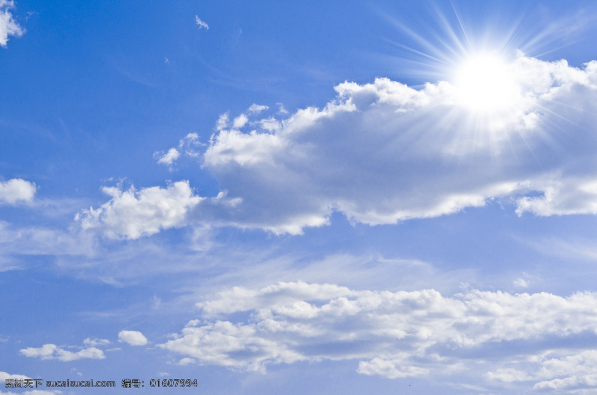 蓝天 白云 太阳 阳光 云朵 天空 天空云彩 自然景观 蓝色