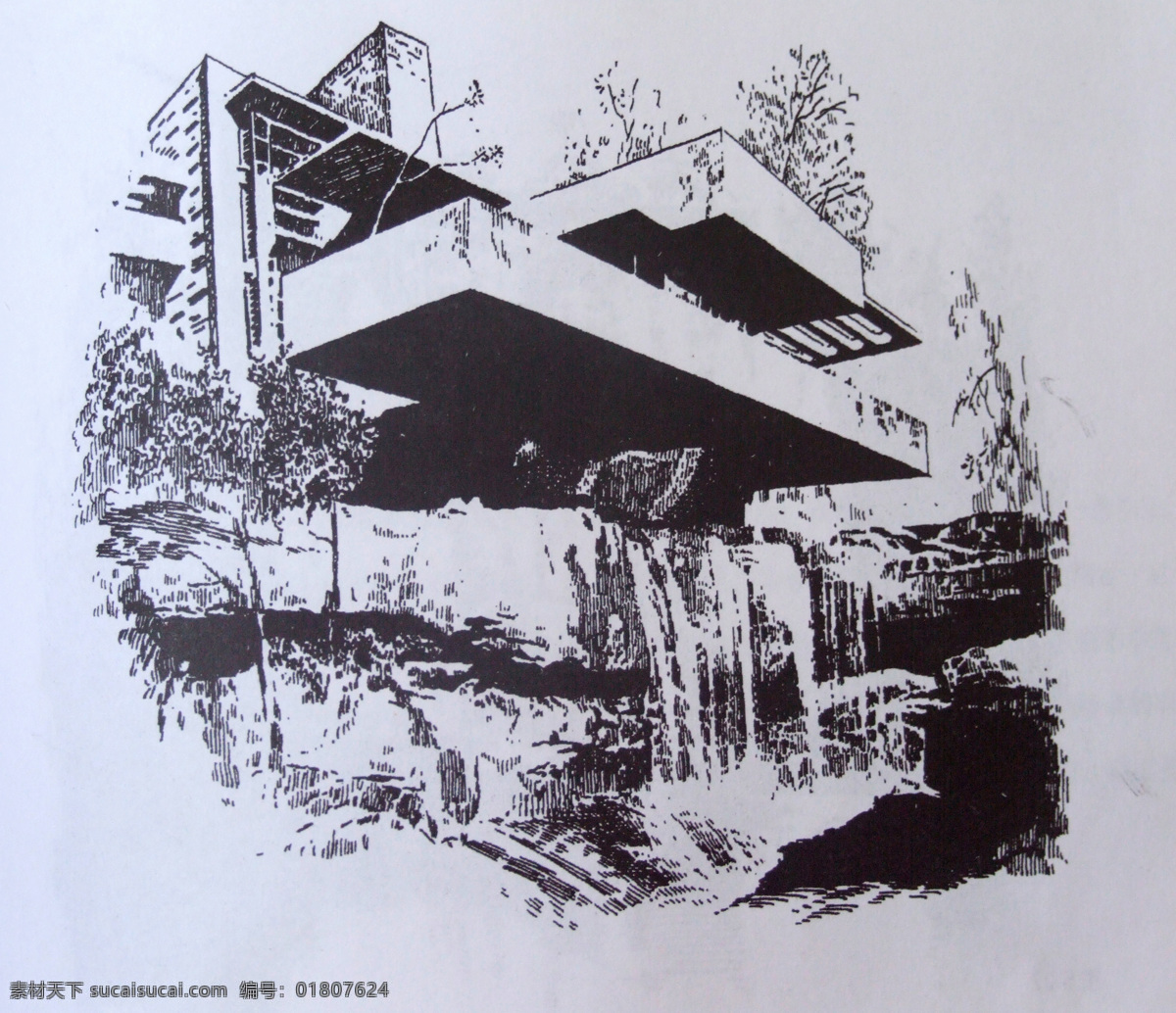 别墅 风景画 钢笔画 钢笔画图片 黑白画 绘画书法 建筑 流水 设计素材 模板下载 流水别墅 钢笔风景画 钢笔素描 线条 线稿 线描 文化艺术 家居装饰素材 山水风景画