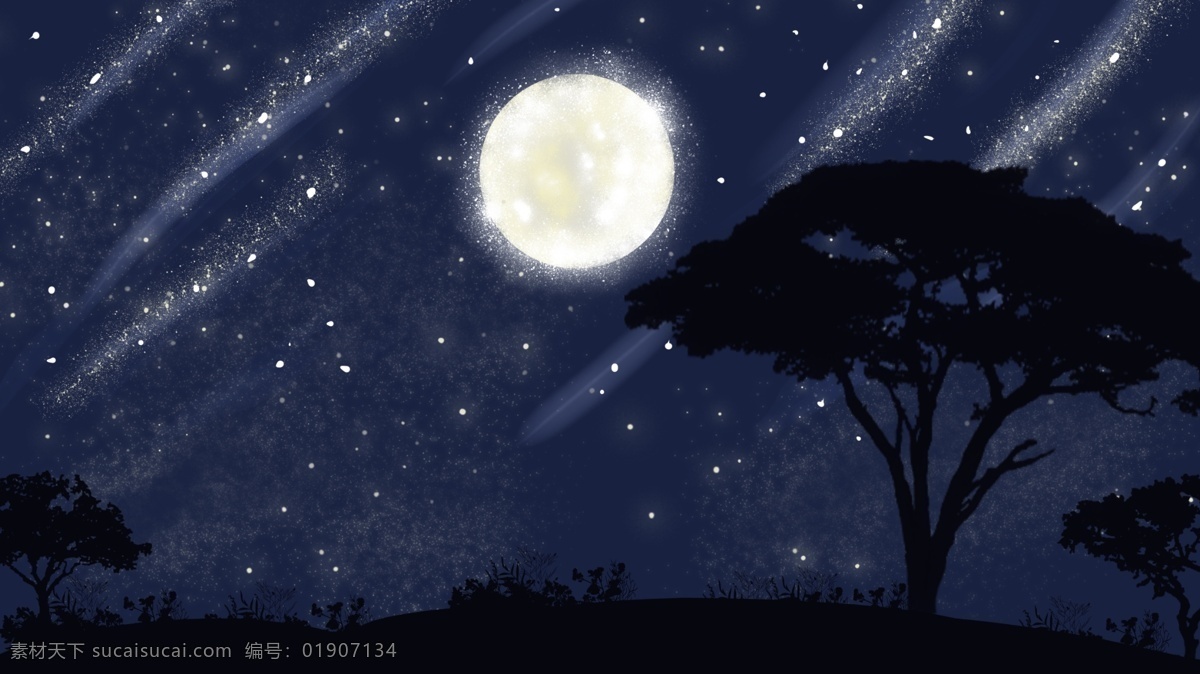 浪漫 夜晚 森林 广告 背景 广告背景 星光 月亮 松树 美丽